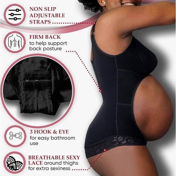 Nuane Premium Pregnancy- Bodysuit Shapewear - Enhances Curves- Black - Large - Picture 5 of 5